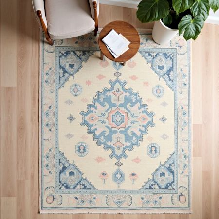 Elegant Handknotted Oushak Wool Rug